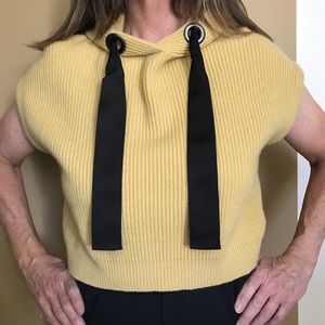 Cropped Cashmere Hooded Sweater with Ribbon Detail